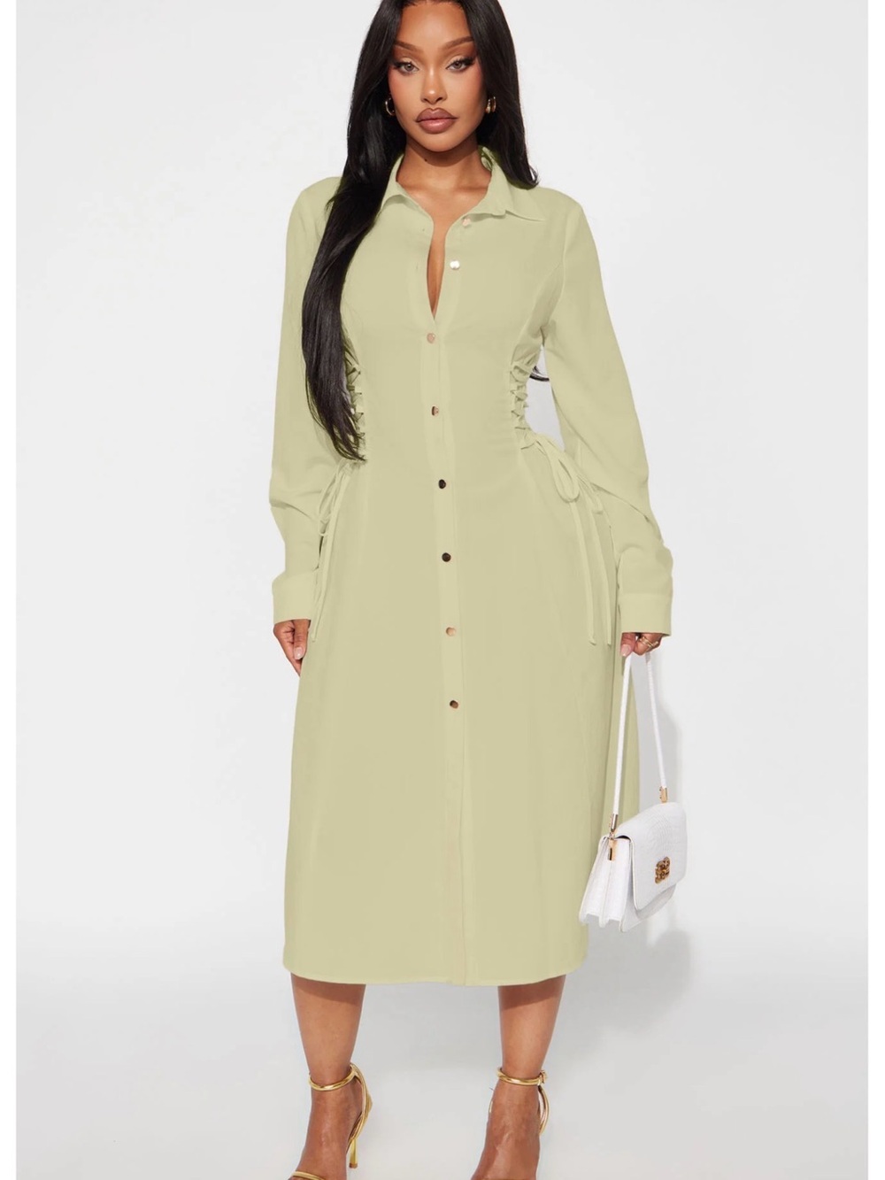 Fashion Nova Light Olive Midi Shirt Dress
